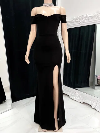 Modest Black Stretch Crepe Sheath/Column Split Formal Dresses PT020117170