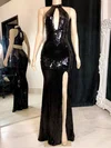 Sheath/Column High Neck Sequined Floor-length Prom Dresses With Split Front #Milly020117171
