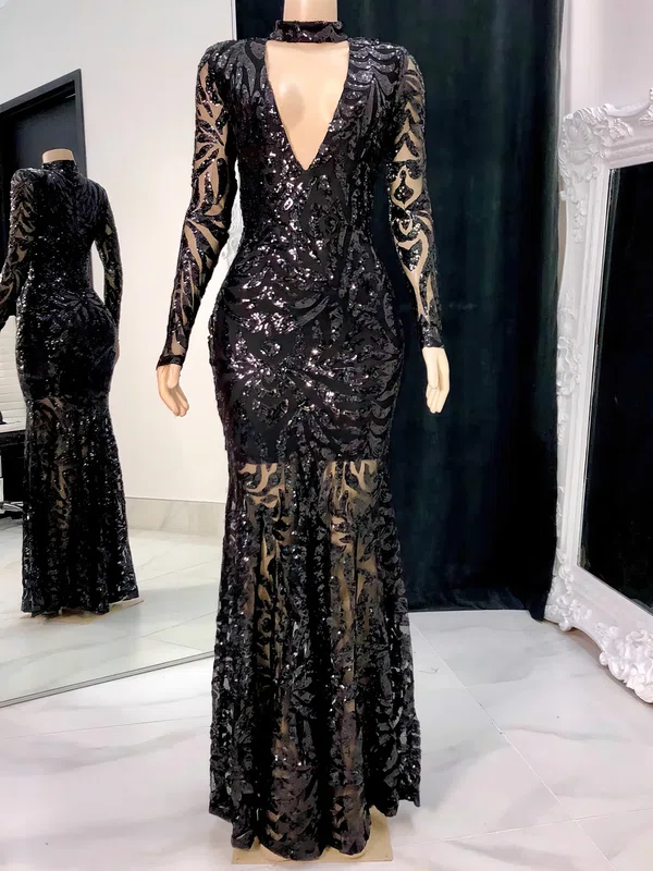 Sheath/Column High Neck Floor-length Formal Dresses PT020117172