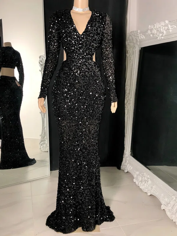 Sheath/Column V-neck Floor-length Formal Dresses PT020117174