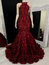 Trumpet/Mermaid Scoop Neck Sweep Train Formal Dresses With Flower(s) PT020117177