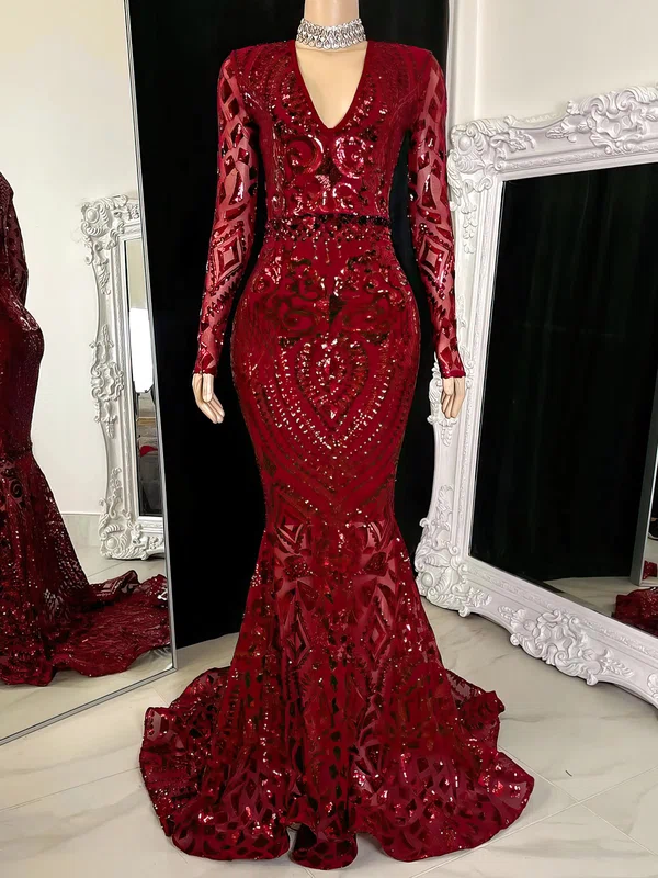 Trumpet/Mermaid V-neck Sweep Train Formal Dresses PT020117178