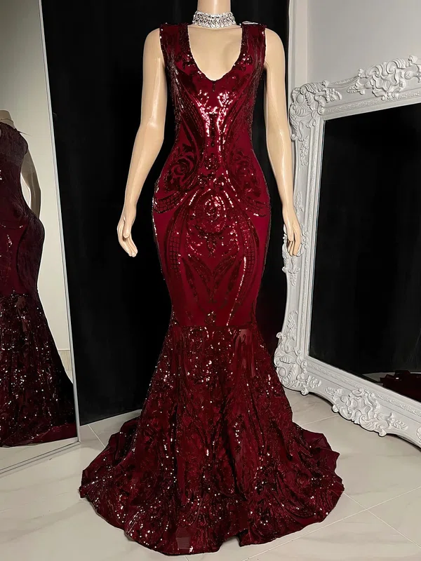 Trumpet/Mermaid V-neck Sweep Train Formal Dresses PT020117179