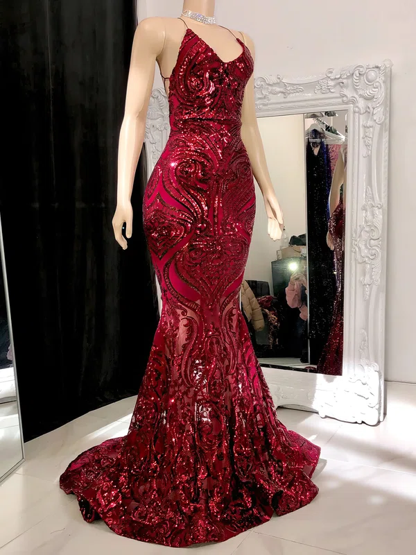 Trumpet/Mermaid V-neck Sweep Train Formal Dresses PT020117180