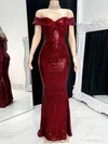 Sheath/Column Off-the-shoulder Sequined Floor-length Prom Dresses With Split Front #Milly020117184