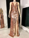 Sheath/Column Cowl Neck Sequined Floor-length Split Front Prom Dresses #Milly020117193