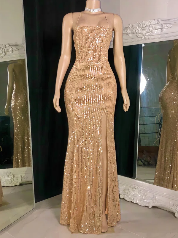 Sheath/Column Square Neckline Floor-length Split Front Formal Dresses PT020117194