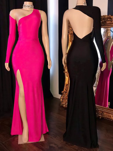 Unique Sheath/Column Jersey One Shoulder Split Formal Dresses PT020117197