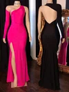 Unique Sheath/Column Jersey One Shoulder Split Formal Dresses PT020117197