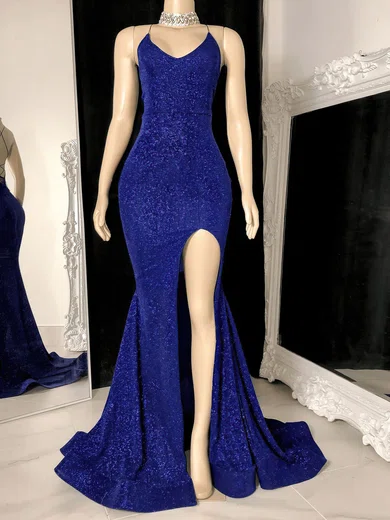 Mermaid V-neck Glitter Prom Dresses With Split #Milly020117206