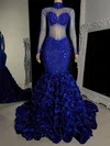 Trumpet/Mermaid High Neck Tulle Sweep Train Prom Dresses With Flower(s) S020117207