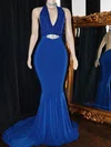 Trumpet/Mermaid Halter Jersey Glitter Sweep Train Prom Dresses With Beading #Milly020117210