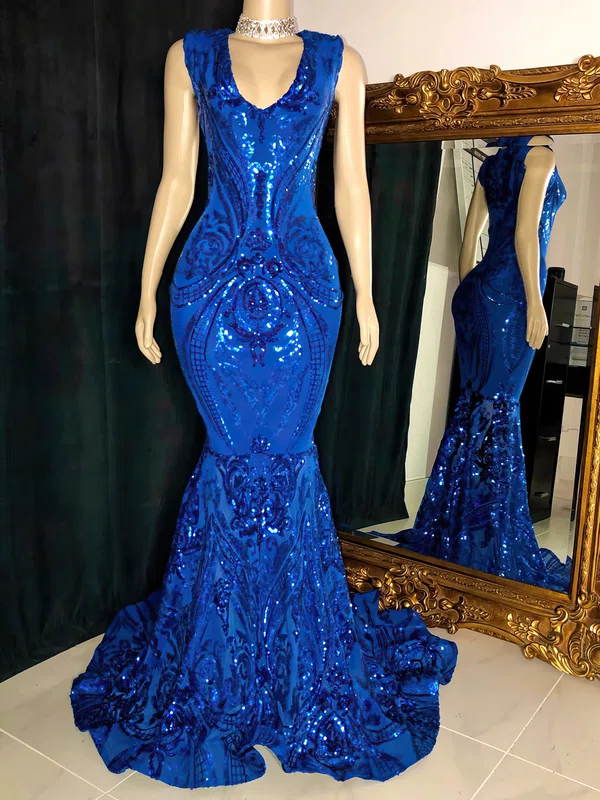 Trumpet/Mermaid V-neck Sweep Train Formal Dresses PT020117211