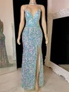 Sheath/Column V-neck Velvet Sequins Floor-length Prom Dresses With Split Front #Milly020117213