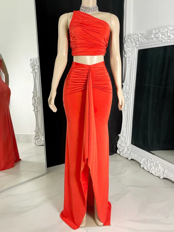 Sheath/Column One Shoulder Jersey Floor-length Formal Dresses With Split Front PT020117224