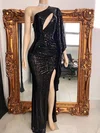 Sparkly Black Sequin Sheath/Column One Shoulder Formal Dresses PT020117229