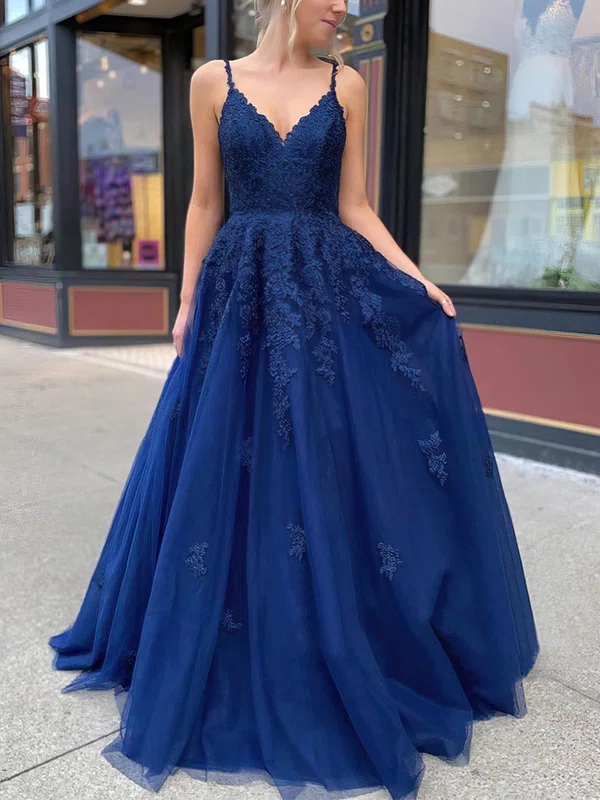 Ball Gown V-neck Tulle Sweep Train Beading Prom Dresses #SALEMilly020106787