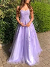 Ball Gown Scoop Neck Tulle Sweep Train Appliques Lace Prom Dresses #SALEMilly020107371