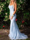 Trumpet/Mermaid Scoop Neck Tulle Sweep Train Appliques Lace Prom Dresses #SALEMilly020107957