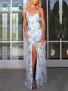 Sheath/Column V-neck Sequined Floor-length Split Front Prom Dresses #SALEMilly020107804