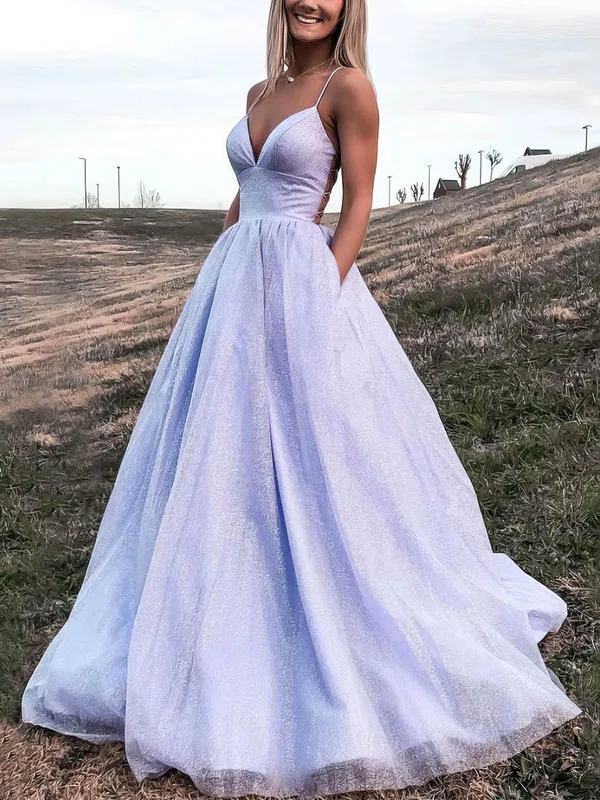 Ball Gown V-neck Glitter Floor-length Pockets Prom Dresses #SALEMilly020106870