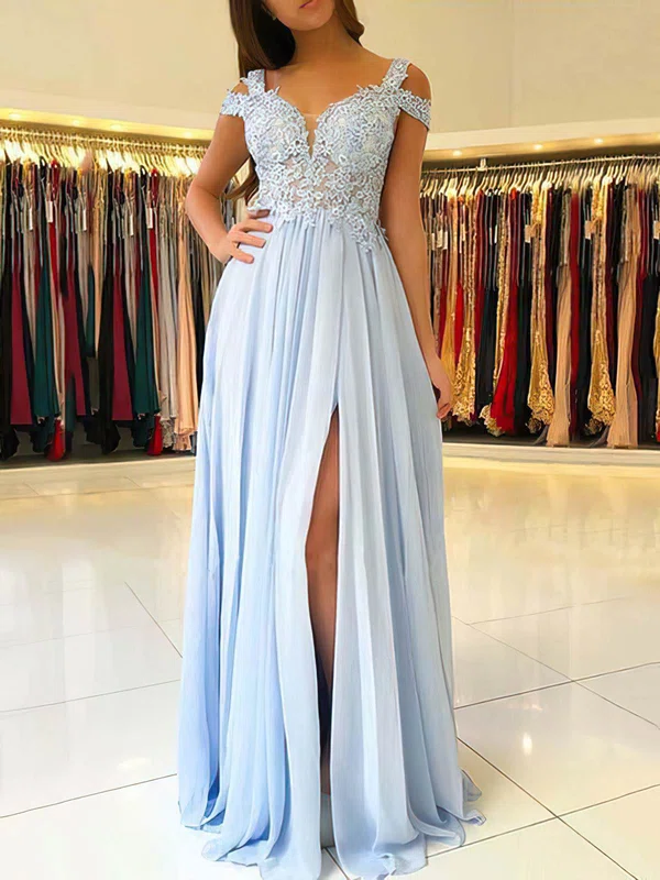 A-line V-neck Chiffon Floor-length Beading Prom Dresses #SALEMilly020105842