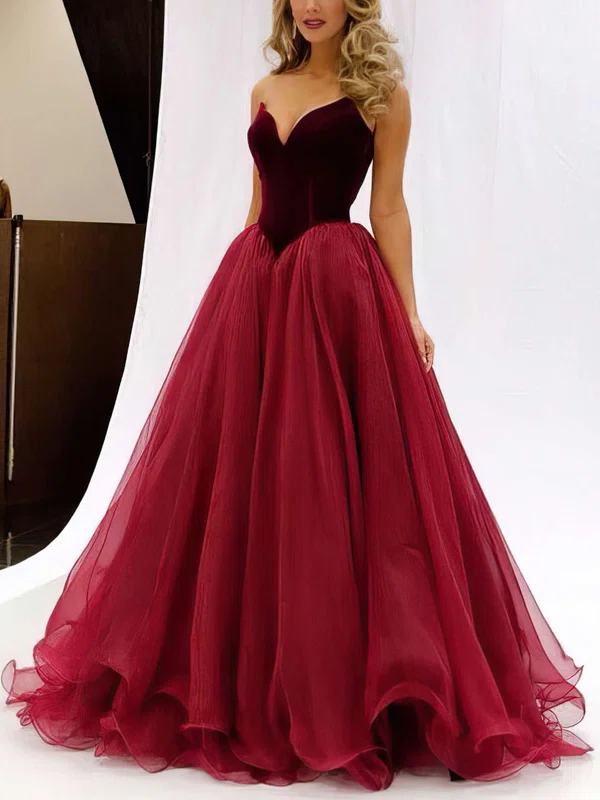 Ball Gown V-neck Organza Velvet Sweep Train Prom Dresses #SALEMilly020102419