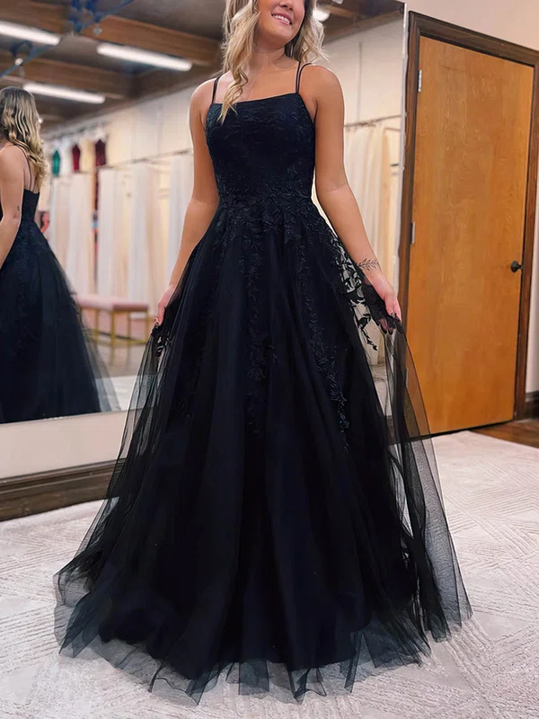 Ball Gown Square Neckline Tulle Floor-length Appliques Lace Prom Dresses #SALEMilly020115665
