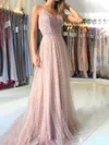 Ball Gown V-neck Lace Tulle Sweep Train Buttons Prom Dresses #SALEMilly020112982