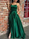 A-line Scoop Neck Silk-like Satin Sweep Train Pockets Prom Dresses #SALEMilly020105078
