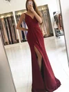 Sheath/Column V-neck Silk-like Satin Floor-length Ruffles Prom Dresses #SALEMilly020104919