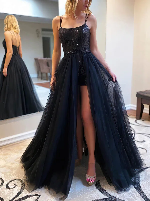 Ball Gown Square Neckline Tulle Sequined Floor-length Beading Prom Dresses #SALEMilly020106784