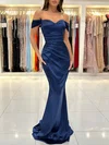 Sheath/Column Off-the-shoulder Silk-like Satin Floor-length Ruffles Prom Dresses #SALEMilly020115682