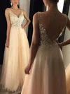 Ball Gown V-neck Tulle Floor-length Appliques Lace Prom Dresses #SALEMilly020102889