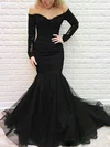 Trumpet/Mermaid Off-the-shoulder Tulle Glitter Sweep Train Beading Prom Dresses #SALEMilly020108256