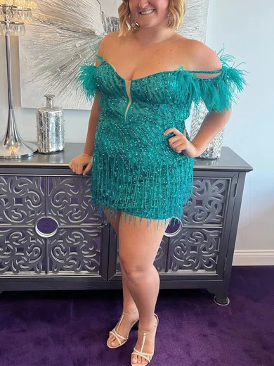 Off-The-Shoulder Sequin Bodycon Homecoming Dresses With Feathers #Milly020117408