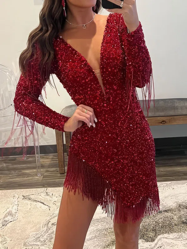 Sparkly Burgundy Bodycon Sequin Fringe Homecoming Dresses #Milly020117422