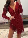 Sparkly Burgundy Bodycon Sequin Fringe Homecoming Dresses #Milly020117422