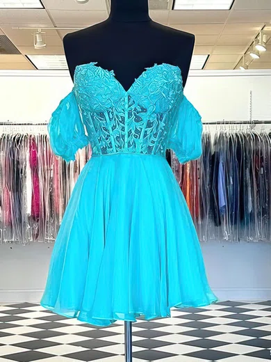 Corset Blue Skater Chiffon Appliques Homecoming Dresses #Milly020117430