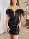 Sheath/Column V-neck Glitter Short/Mini Homecoming Dresses With Feathers / Fur #Milly020117435