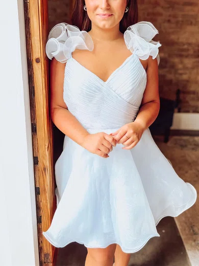 A-line V-neck Organza Homecoming Dresses With Cascading Ruffles #Milly020117458