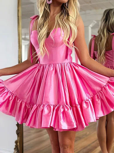 Pink Skater Taffeta Sweetheart Ruffle Homecoming Dresses millybridal