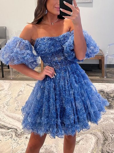 Ball Gown Straight Tulle Short/Mini Homecoming Dresses With Cascading Ruffles #Milly020117488