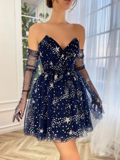 A-line V-neck Glitter Short/Mini Homecoming Dresses With Ruffles #Milly020117510