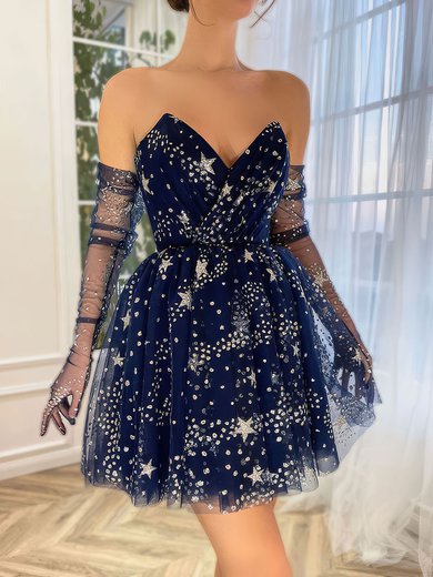 Glitter Dark Navy Skater Strapless Homecoming Dresses #Milly020117510