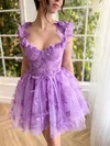A-line V-neck Tulle Short/Mini Homecoming Dresses With Appliques Lace #Milly020117513
