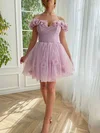 Ball Gown Off-the-shoulder Tulle Short/Mini Homecoming Dresses With Flower(s) #Milly020117514
