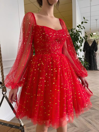 Red Puff Sleeve Glitter Tulle Midi Dress #Milly020117515