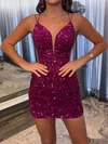 V-neck Sequin Lace-up Bodycon Homecoming Dresses #Milly020117520