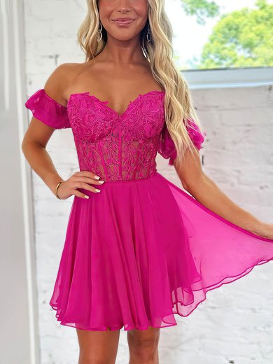 A-line Off-the-shoulder Chiffon Short/Mini Homecoming Dresses With Appliques Lace #Milly020117524